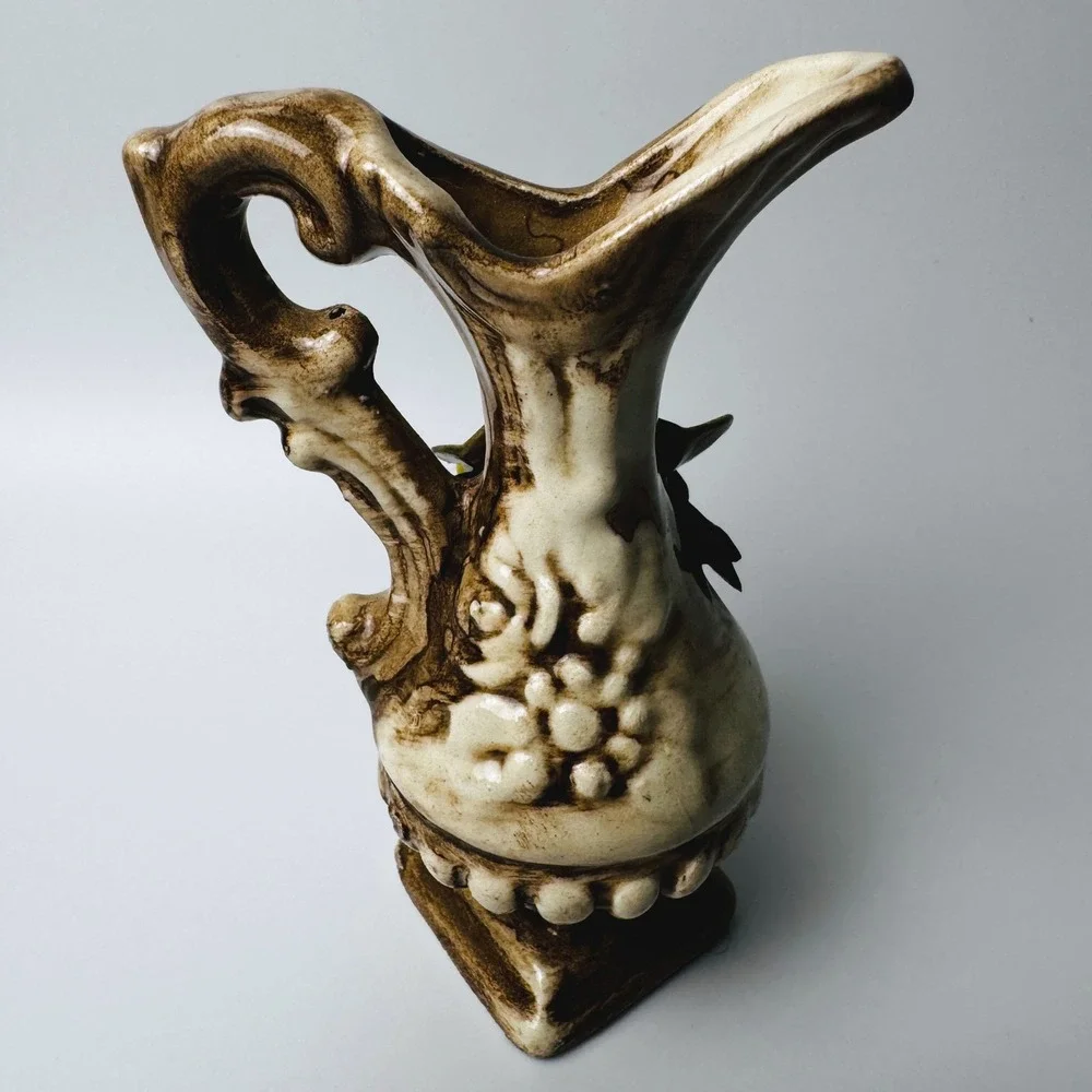 Vintage Capodimonte Italy Nuova Mini Ewer Pitcher Vase Applied Yellow Flower 4